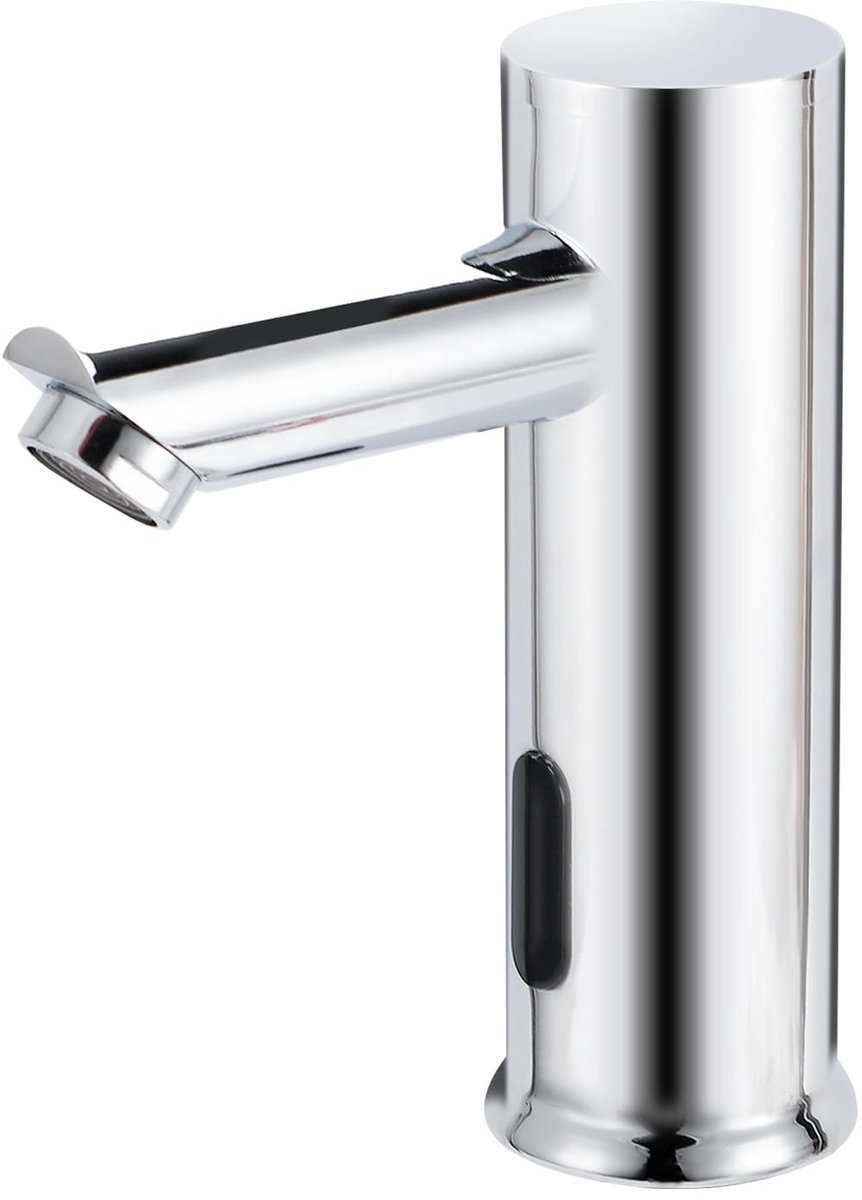Omgoods - Aanraakloze Badkamerkraan - Automatische Sensorfunctie - Messing 1 Gat - Zilver - Ideaal voor Badkamer en Keuken - Eenvoudige Installatie