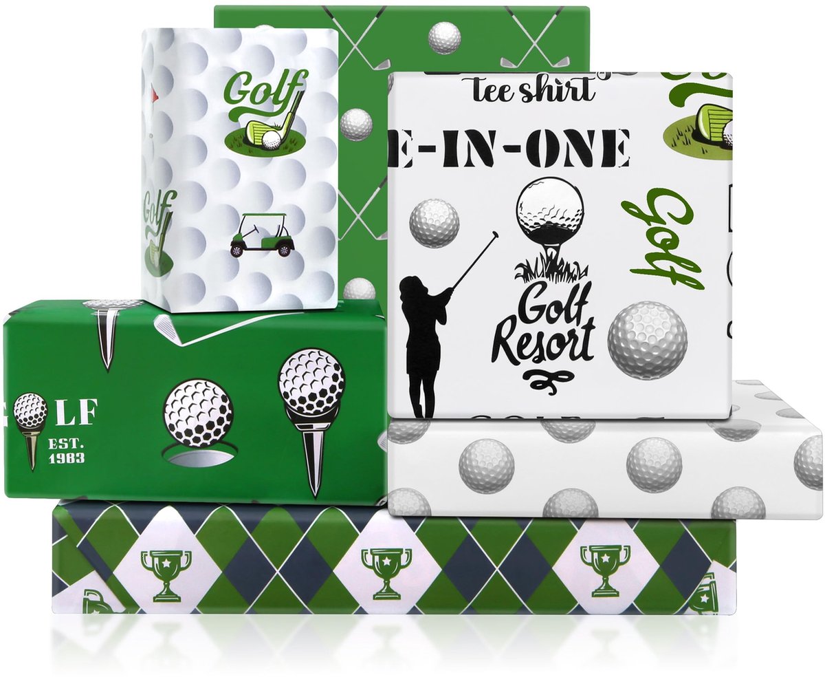 Omgoods- Inpakpapier Golf - 6 Vellen - 50x70cm - Cadeaupapier Verjaardag - Cadeaupapier Vaderdag - Luxe Geschenkpapier - Sport Patroon