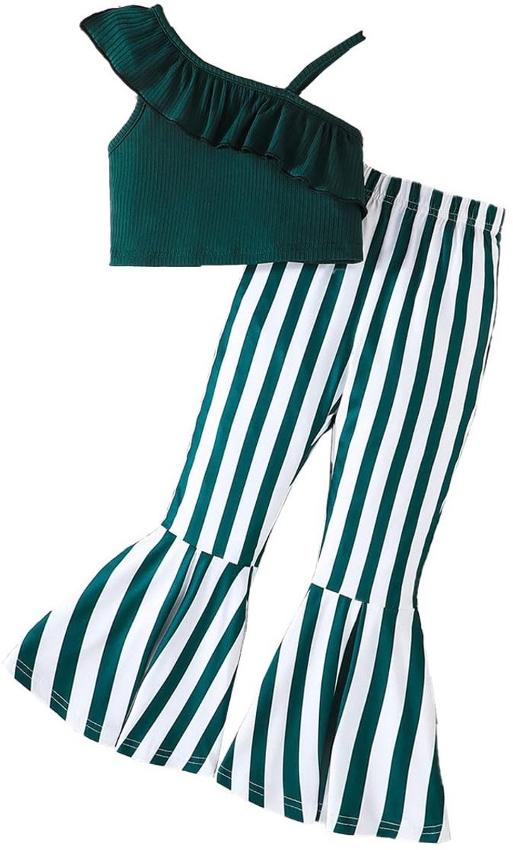 Omgoods - Meisjes Kledingset met Gestreepte Spaghetti Band en Broek