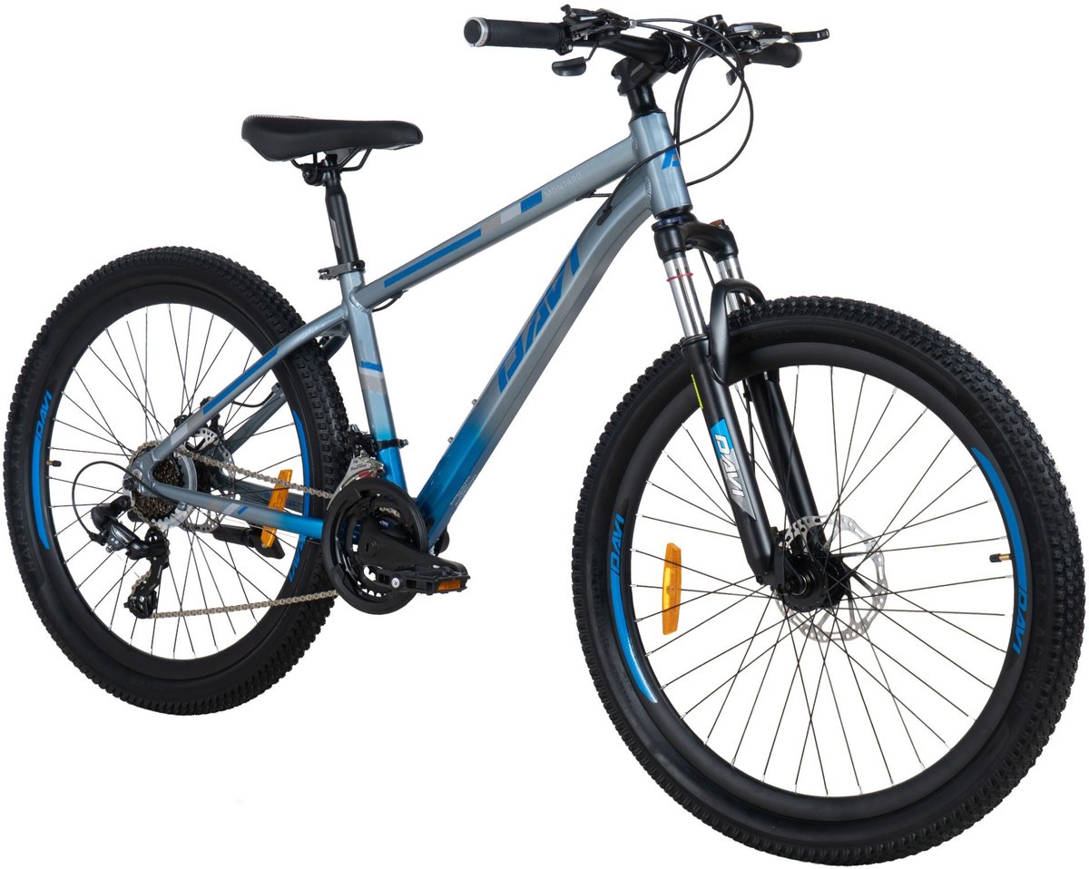 Davi Montaro – Mountainbike – 26 inch – 21 versnellingen – Aluminium frame – Schijfremmen – Voorvork met vering – Shimano – Grijs/Blauw
