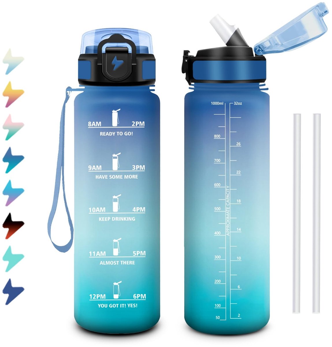 Omgoods - 1 L Levensmiddelenfles - Lekvrij, Tijdsaanduiding en Rietje voor Sport en Activiteiten