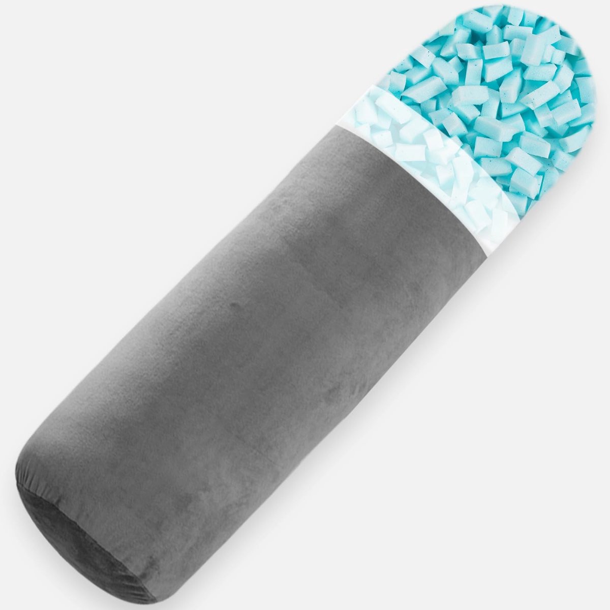 Omgoods - Rond Body Kussen Traagschuim - Cilindervormig met Velours Hoes Grijs 90x20cm