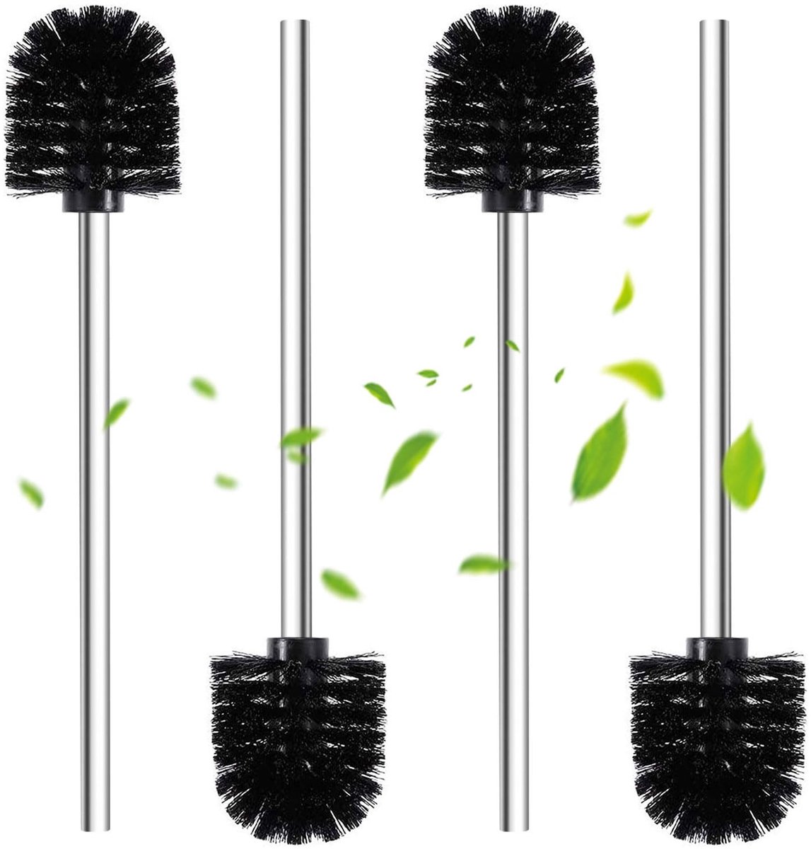 Omgoods - Toiletborstels Set van 4 - Zwart met Roestvrijstalen Handgreep