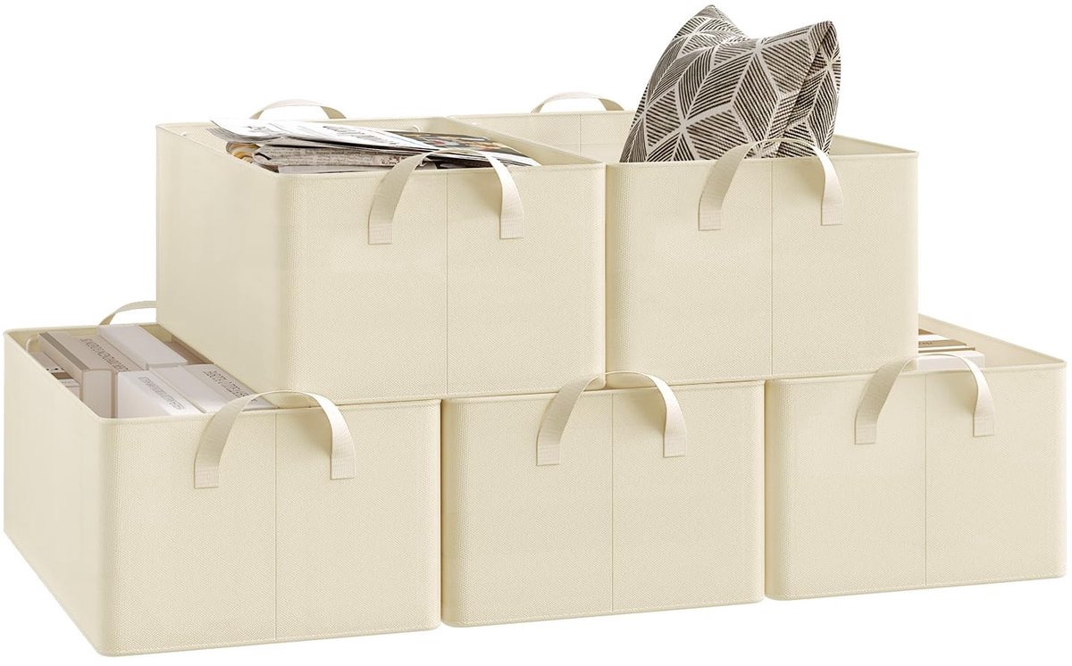 Omgoods - Set van 5 Polyester Opbergdozen met Handvatten in Crème