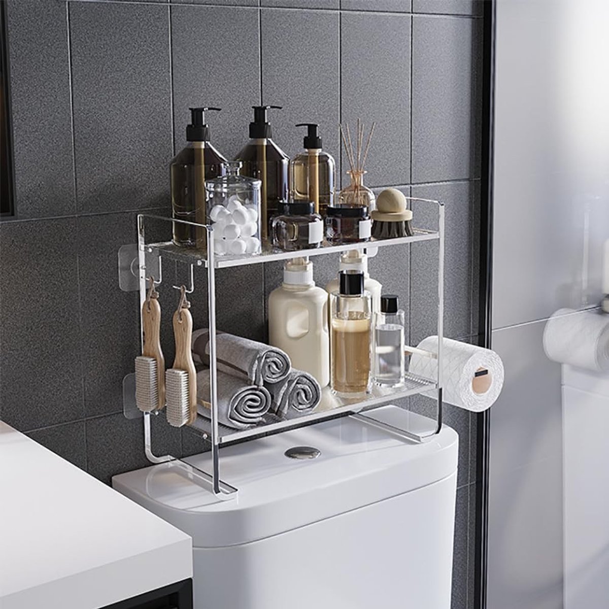 Omgoods - Badkamer Plank - Toilet Rack met 2 Planken en Haken