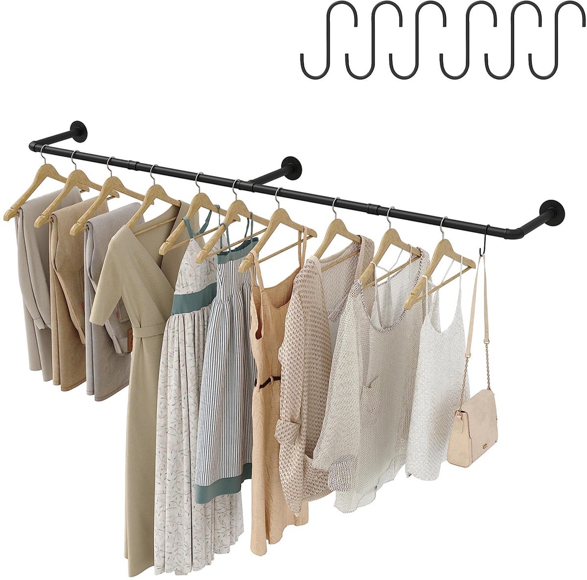 Omgoods - Industriële Kledingrails van 180 cm, Wandmontage, Ruimtebesparend