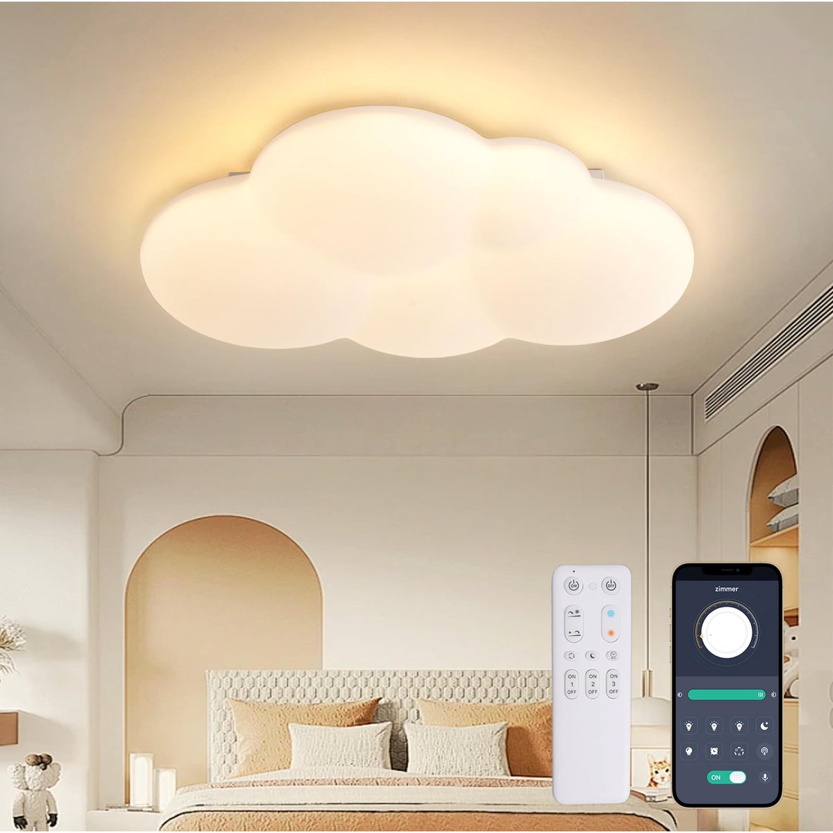 Omgoods- Plafondlamp LED 50CM - Moderne Kinderlamp - Wolkenplafondlamp - Slaapkamer Plafondlamp - Dimbaar met Afstandsbediening - Nachtlichtfunctie - Kamerlamp