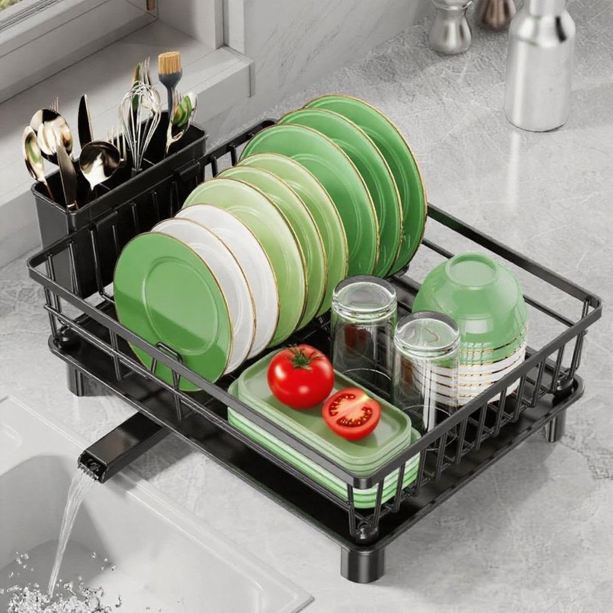 Omgoods - Uitbreidbaar Afdruiprek met Rotating Spout en Organizers