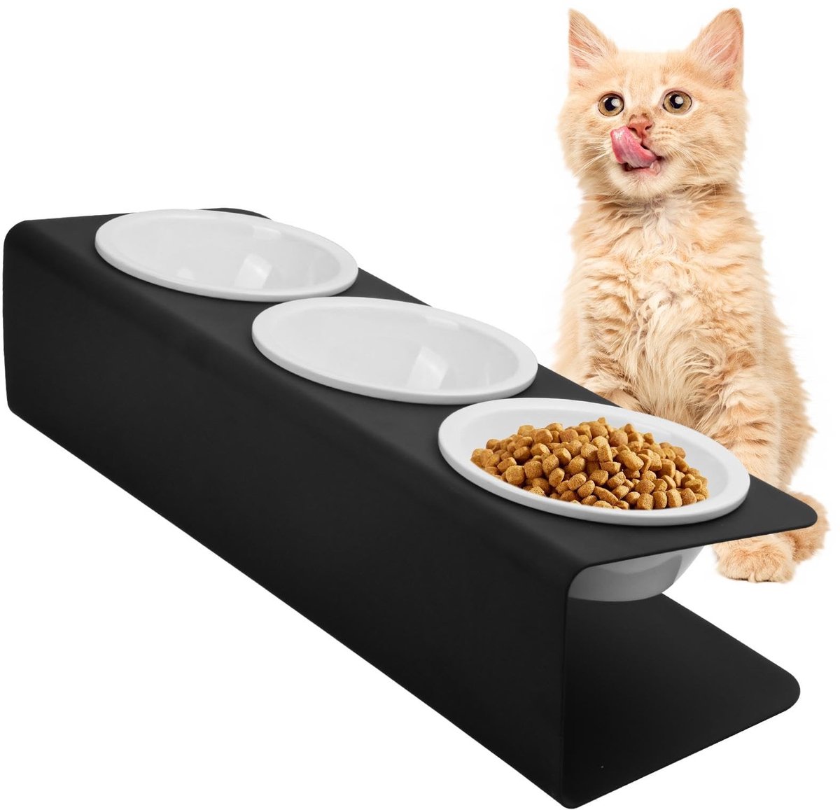 Omgoods - Set van 3 Keramische Kattenkommen - Voor Voeding en Water