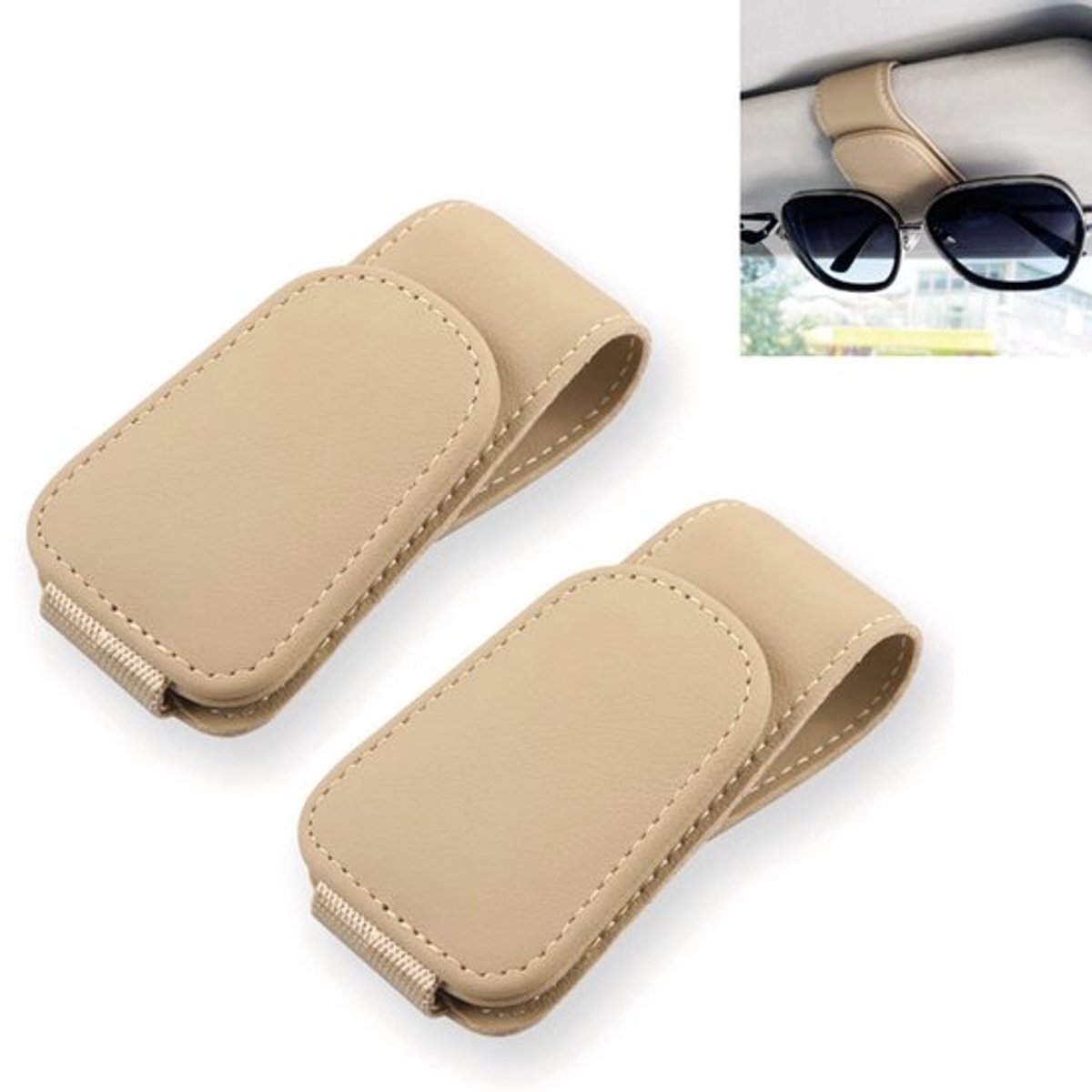 2 autobrilclips - auto accessories - brillenhouder - zonnebrilhouder auto - Brilclip - Accessoires voor de zonneklep in de auto - Brilhouder - Magnetisch - Microvezelleer - beige