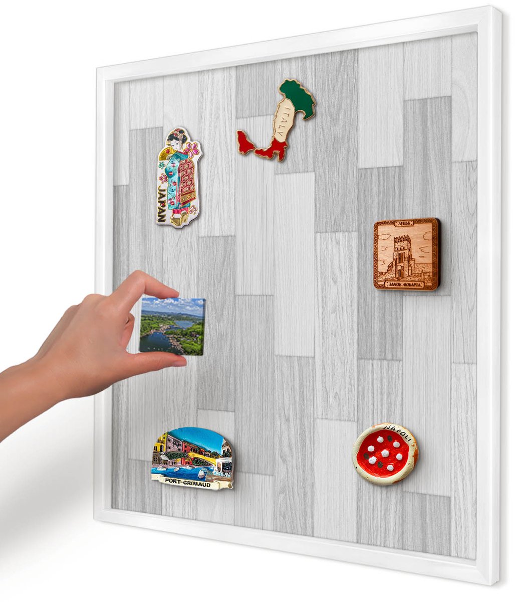 Artprintcave Grijs Magneetbord mit Witte Lijst - 50x50 cm - Houtstructuur Notitiebord - Minimalist Magneet Bord mit Frame - Texturen