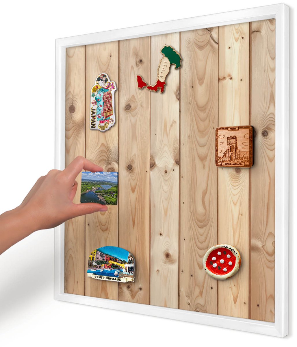 Artprintcave Beige Magneetbord mit Witte Lijst - 50x50 cm - Houten Planken Bord Voor Magneten - Rustiek Magnetisch Bord Voor Magneten - Texturen