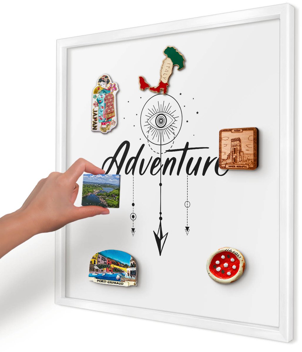 Artprintcave Wit Magneetbord mit Witte Lijst - 50x50 cm - Avontuurthema Magnetisch Bord Voor Magneten - Minimalist Wandbord Magnetisch - Teksten