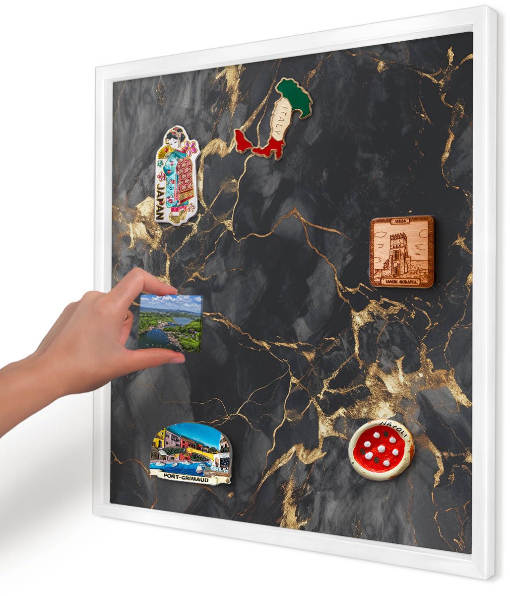 Artprintcave Zwart Magneetbord mit Witte Lijst - 50x50 cm - Fijne Aderen Magnetische Organizer - Abstract Magneet Bord mit Frame - Abstractie