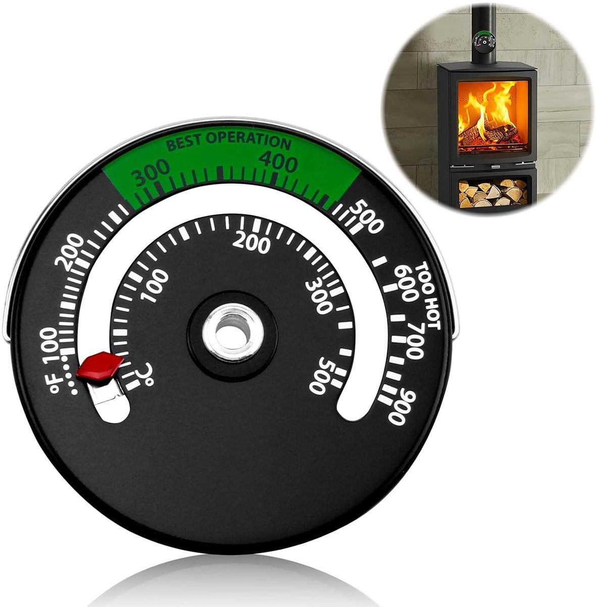 SnelShoppen - Magnetische Oventhermometer voor Houtkachel, Nauwkeurige Temperatuurmeting, Oververhittingsbescherming, Eenvoudige Installatie, Houten R