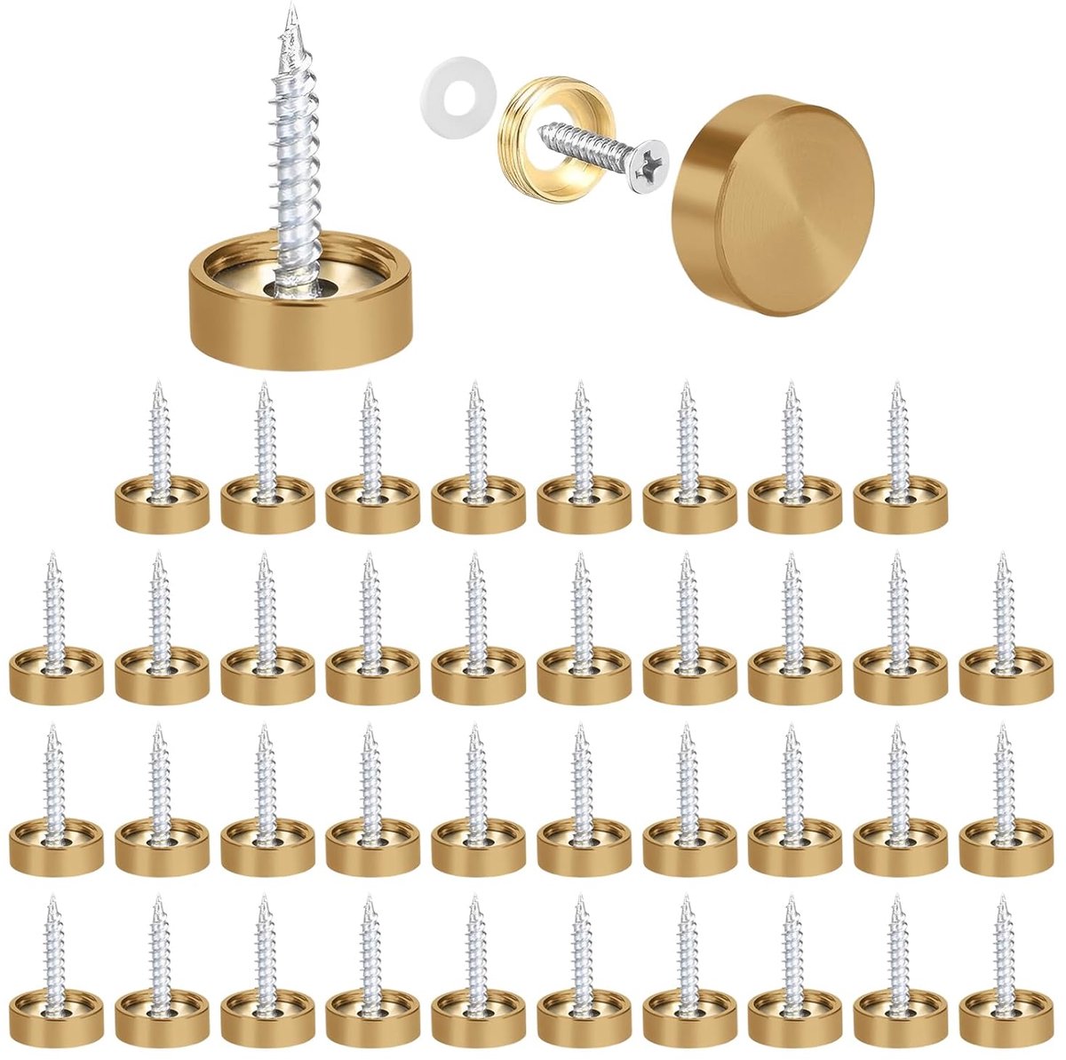 SnelShoppen - 40 Stuks Spiegel Schroeven 16mm Roestvrij Staal Decoratieve Spijkers met Caps Gouden Spiegel Schroeven Chroom voor Houten Decoratie