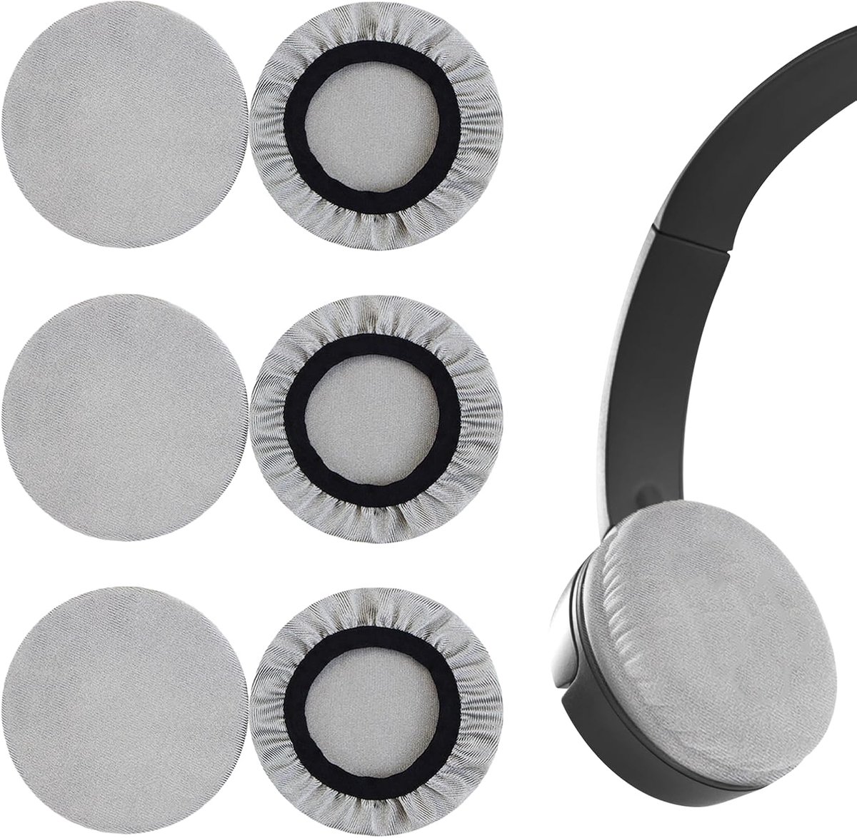SnelShoppen - Pack van 6 Stretch Oordophoezen, Gebreide Beschermhoezen, Anti-Vuil, Wasbare Covers (Grijs, 6-8cm)