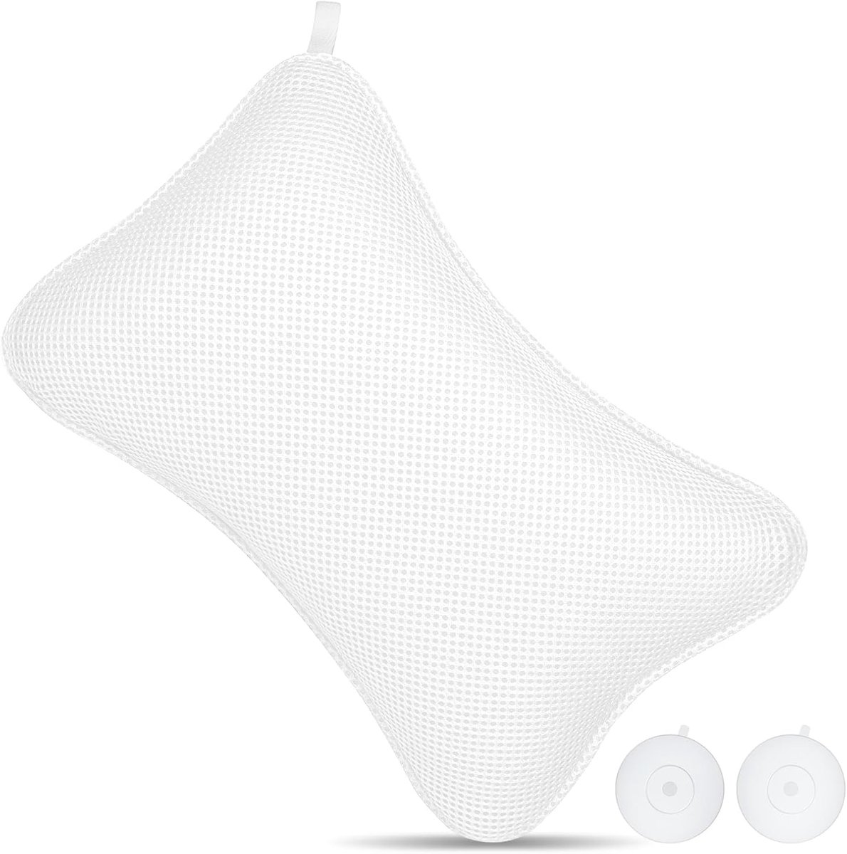 SnelShoppen - Luxe Badkussen voor Hoofd, Nek, Schouders en Rugsteun, Ergonomisch Ademend Mesh Spa Badkussen, Geschikt voor Alle Badkuipen (Wit)