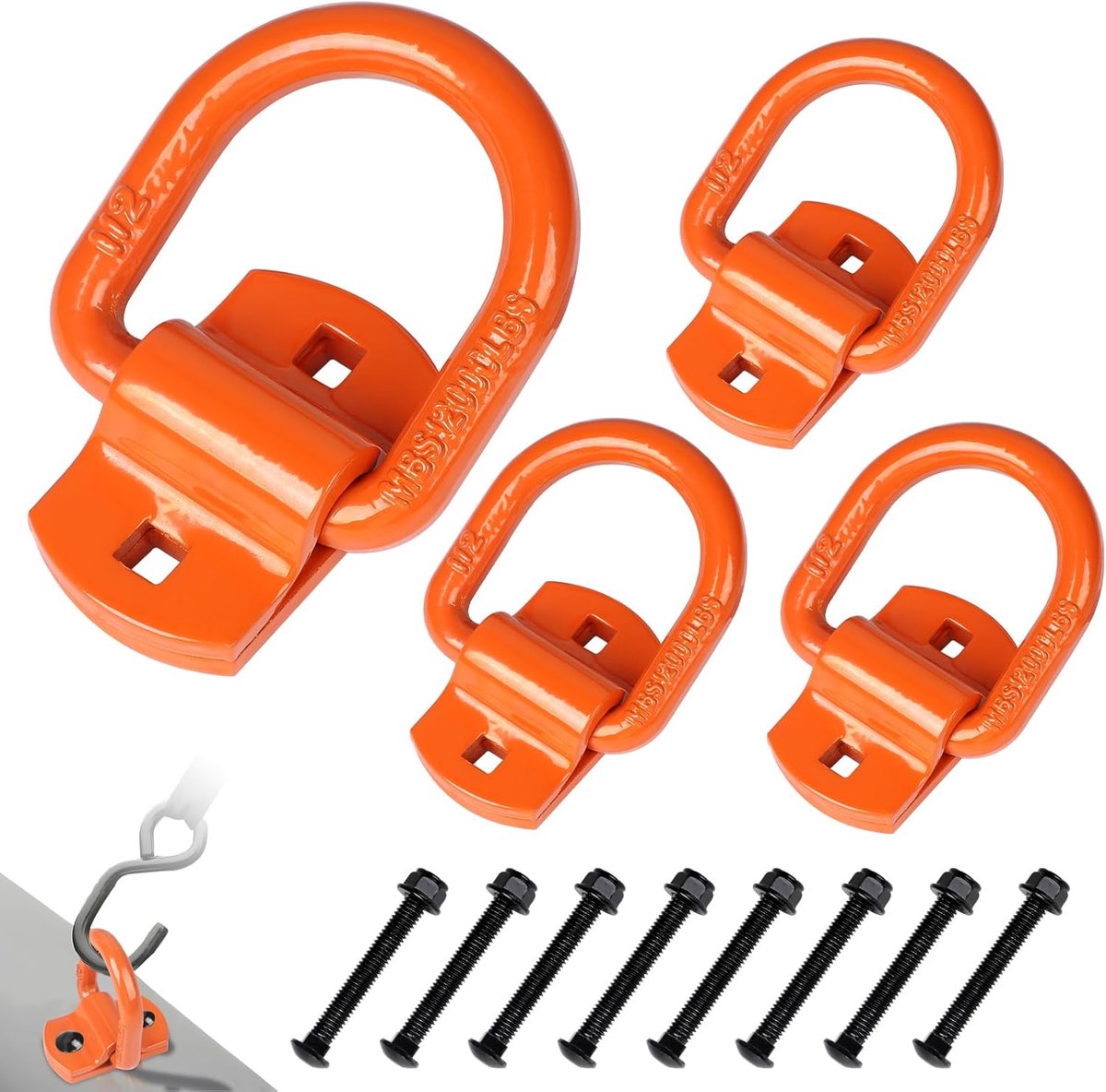 SnelShoppen - 4 Stuks Heavy Duty Lashing Ringen D-ring met Schroeven 5440kg, Schroefbare Bevestigingspunten voor Trailer, Auto, Vrachtwagen, Boot, Ora