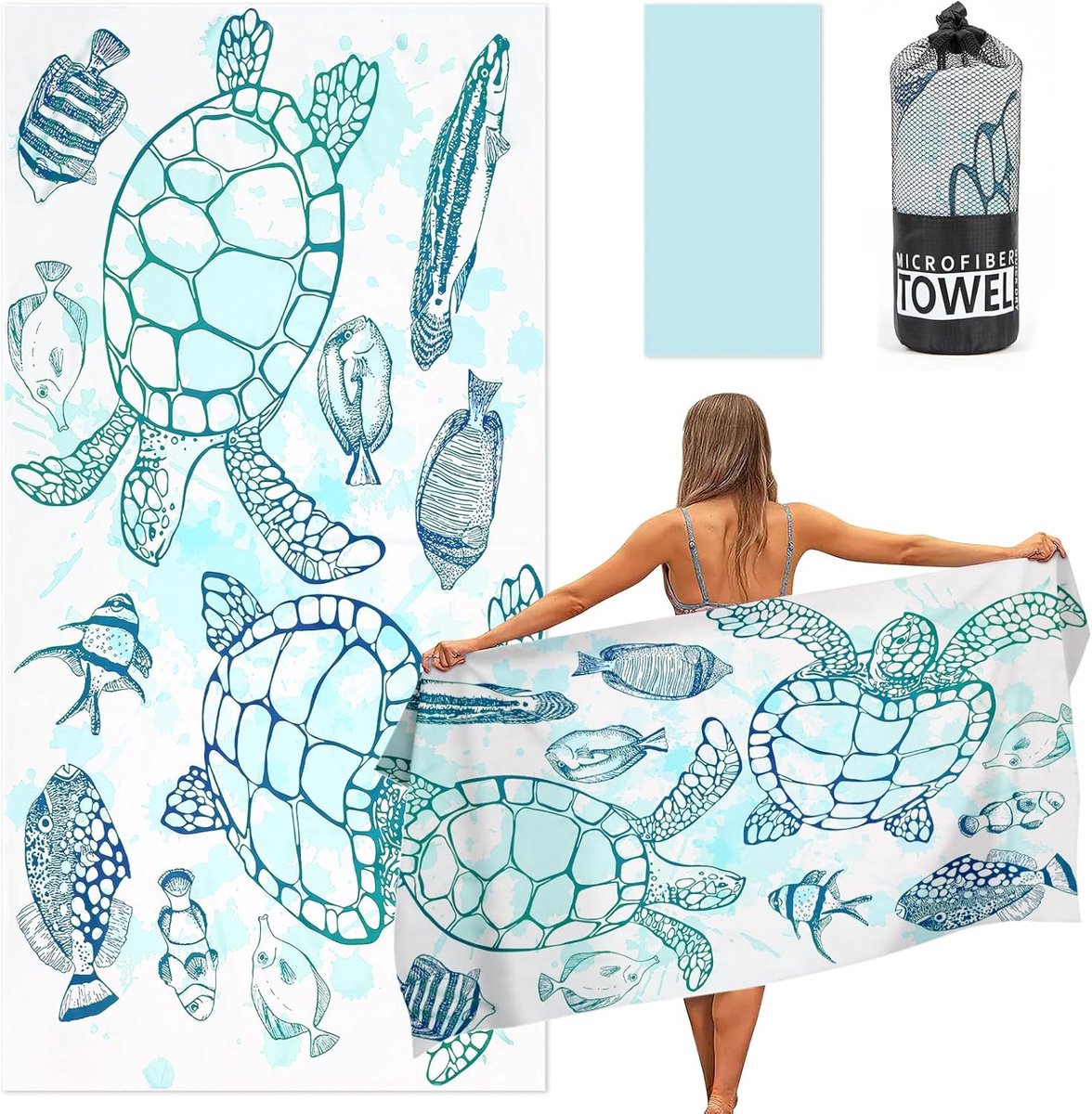 SnelShoppen - Grote Strandhanddoek 80x160cm, Sneldrogende Microvezel Badhanddoek, Zachte Sport Yoga Handdoek met Tas, Kleurrijk Dubbelzijdig Ontwerp,