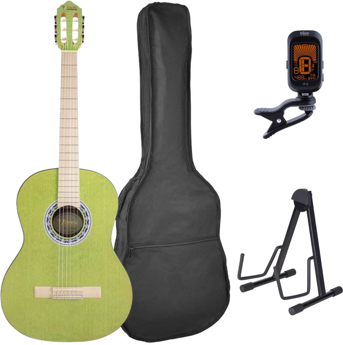 Valencia VC354HGN Hybrid Neck Klassieke Gitaar 4/4 Groen Satin