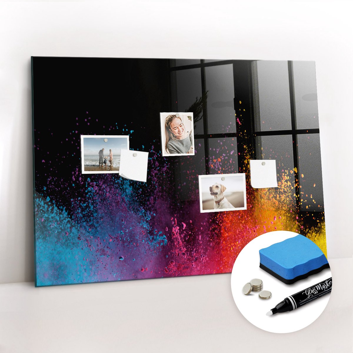Tulup Whitebord - Een explosie van kleuren - 100 x 70 cm - Veelkleurig Magnetisch Memobord - Gratis 5 Sterke Magneten + Whiteboard Marker & Wisser - Minimalistisch Prikbord - Memo Magneetbord - Planning Muur