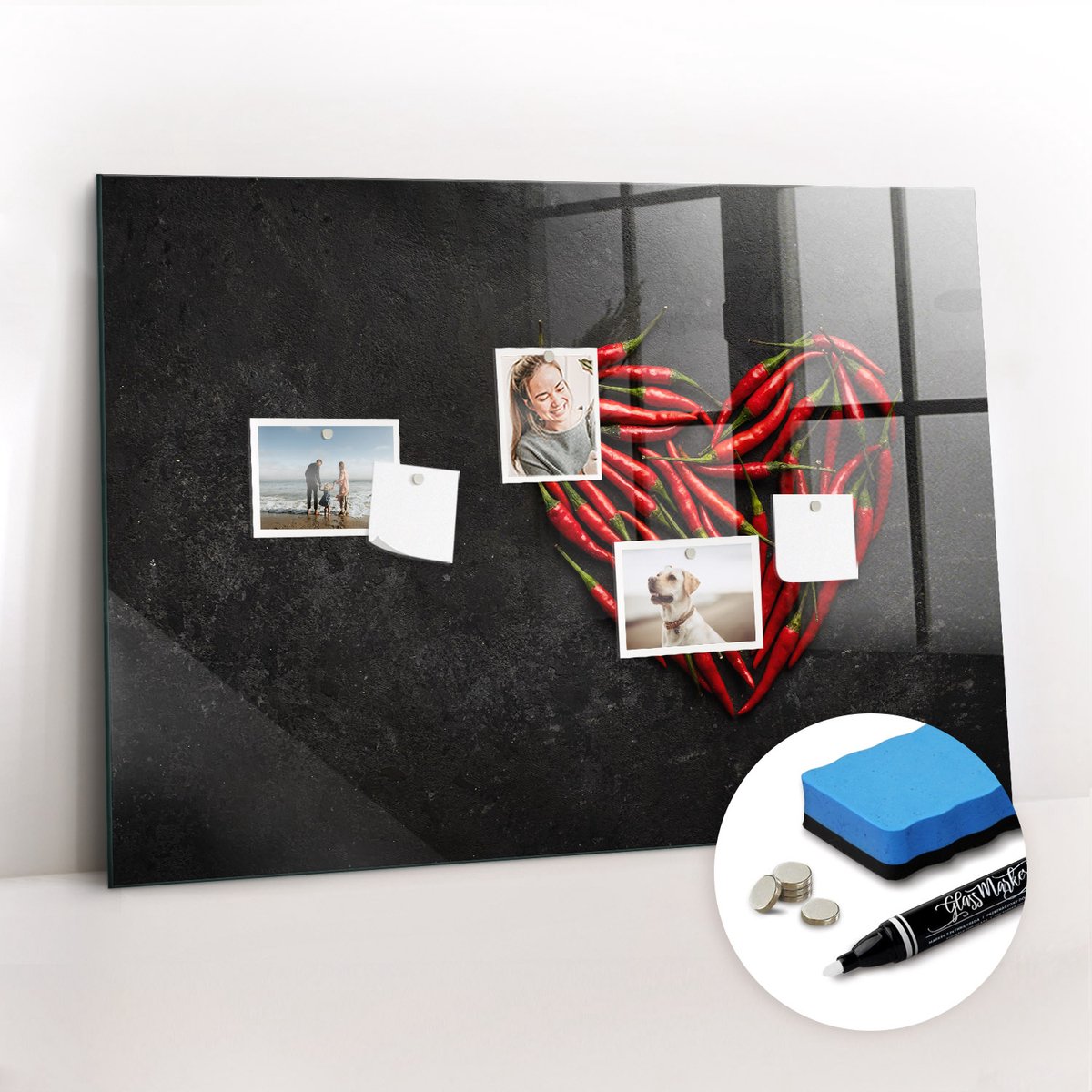 Tulup Whitebord - paprikaharten - 100 x 70 cm - Rood Memo Magneetbord - Gratis 5 Sterke Magneten + Whiteboard Marker & Wisser - Design Memobord - Magnetic Board - Inspiratiebord Kantoor