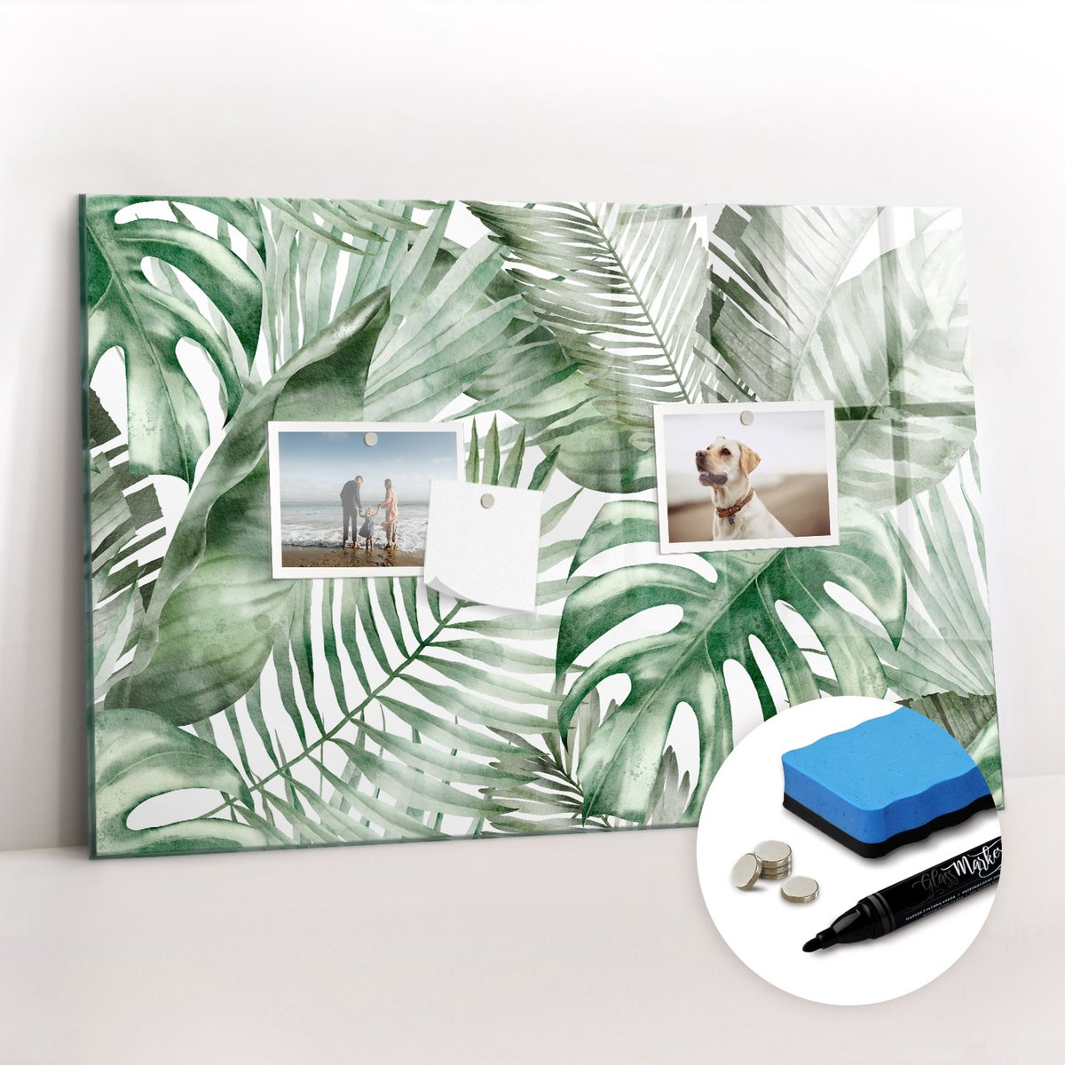 Tulup Whitebord - Groene plantenbladeren - 60 x 40 cm - Groente Magneetbord Design - Gratis 5 Sterke Magneten + Whiteboard Marker & Wisser - Organizer Muur - Magneetbord Design - Planning Muur