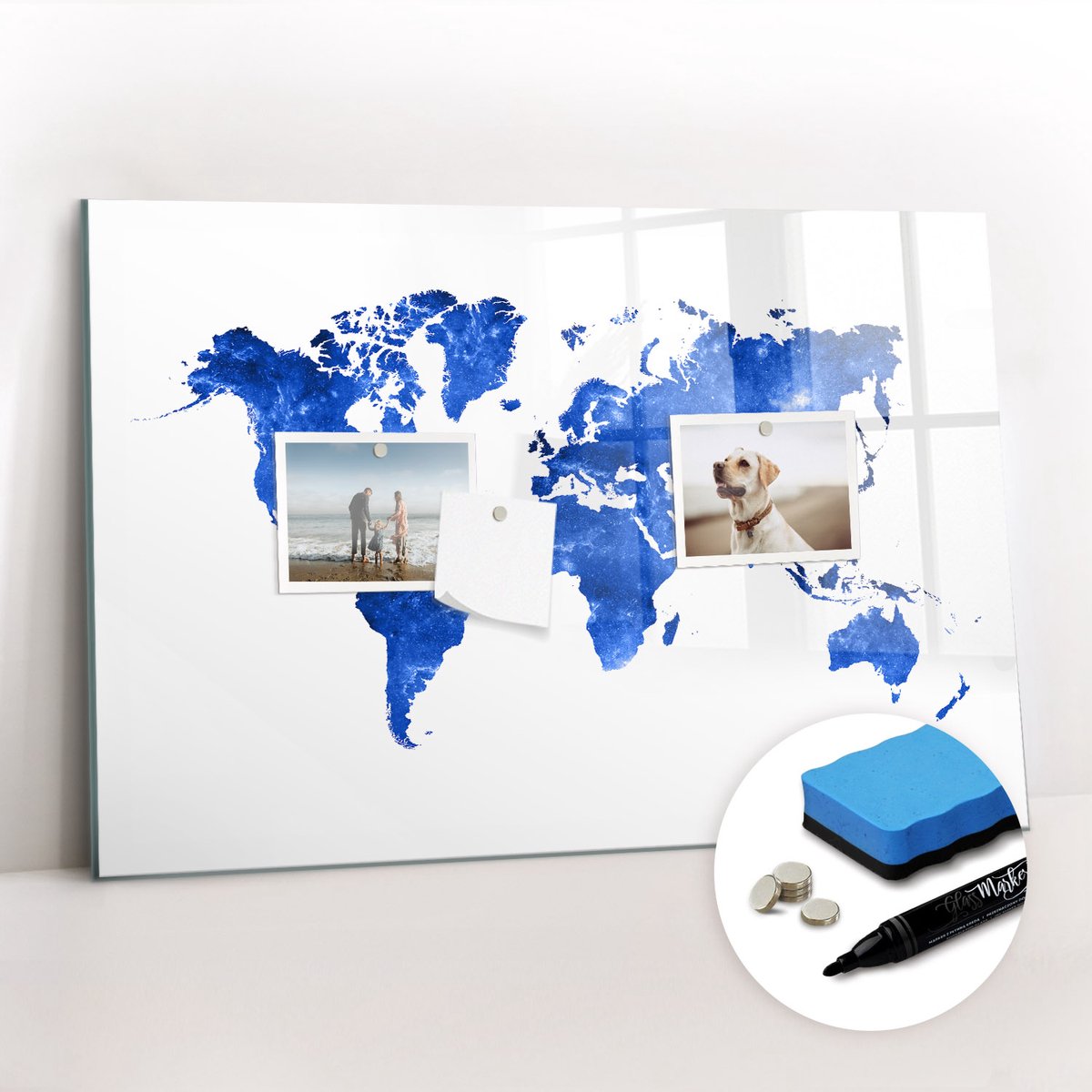 Tulup Whitebord - Ruimtewereldkaart - 60 x 40 cm - Blauw Magneetbord Keuken - Gratis 5 Sterke Magneten + Whiteboard Marker & Wisser - Interieur Accessoires Kantoor - Foto Magneetbord - Productiviteit Tools
