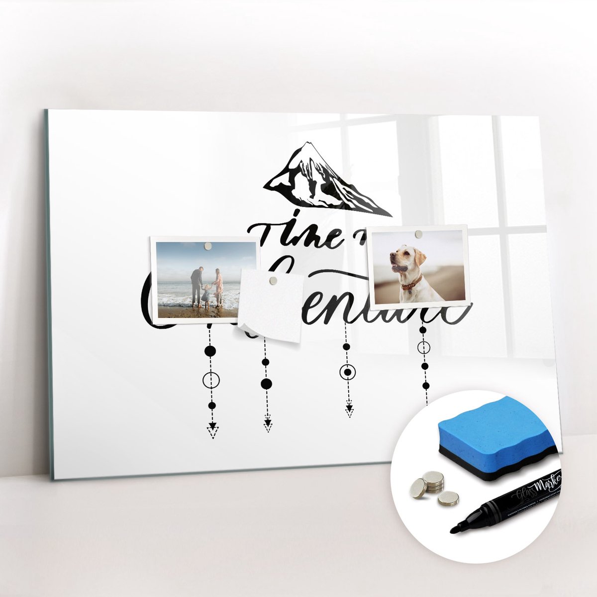 Tulup Whitebord - Avontuurlijk toerisme - 60 x 40 cm - Wit Decoratieve magneetborden met print - Gratis 5 Sterke Magneten + Whiteboard Marker & Wisser - Moderne Wanddecoratie - Memobord Keuken - Planning Muur