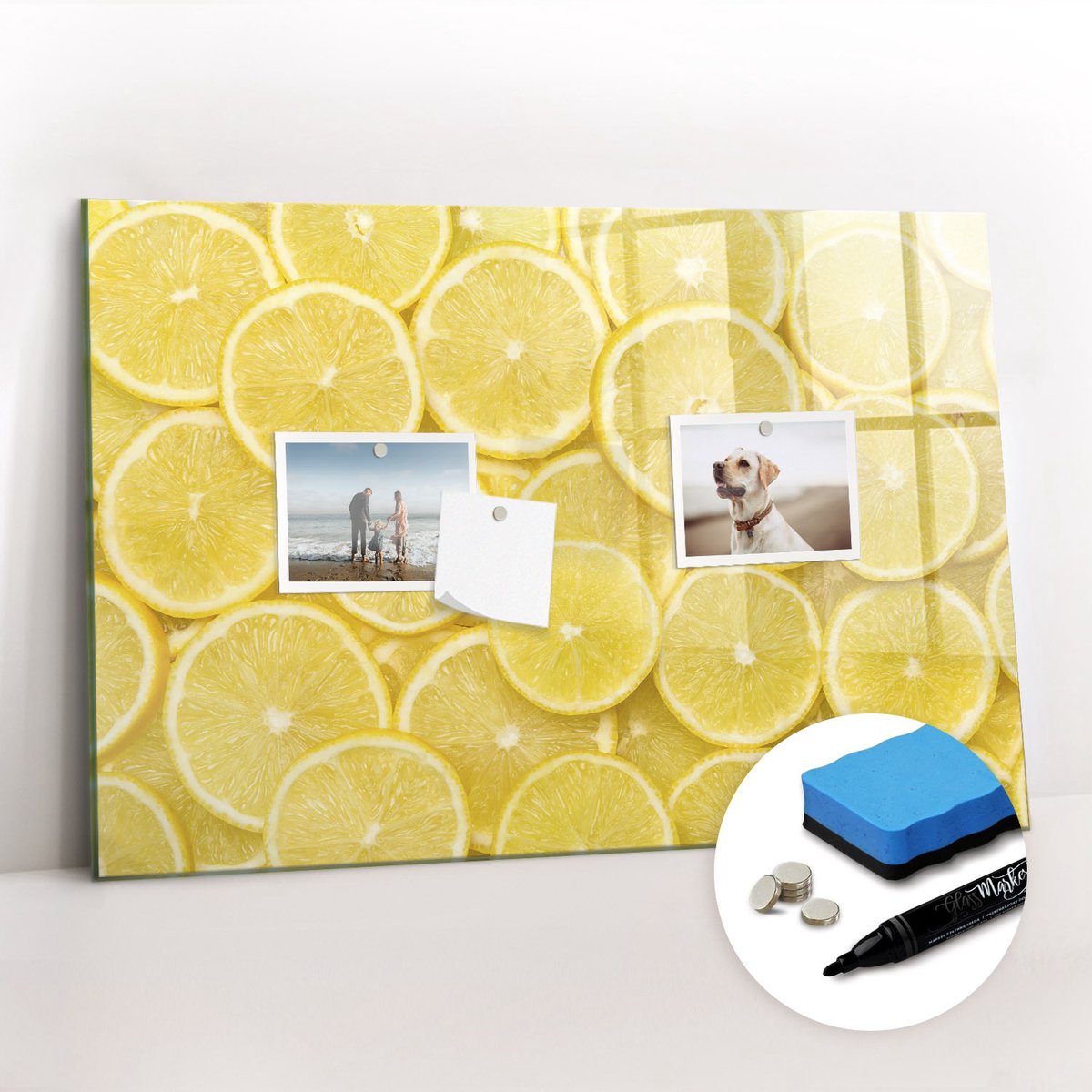 Tulup Whitebord - Citroenschijfjes - 60 x 40 cm - Geel Memobord Magnetisch - Gratis 5 Sterke Magneten + Whiteboard Marker & Wisser - Minimalistisch Prikbord - Magnet Board - Planning Muur