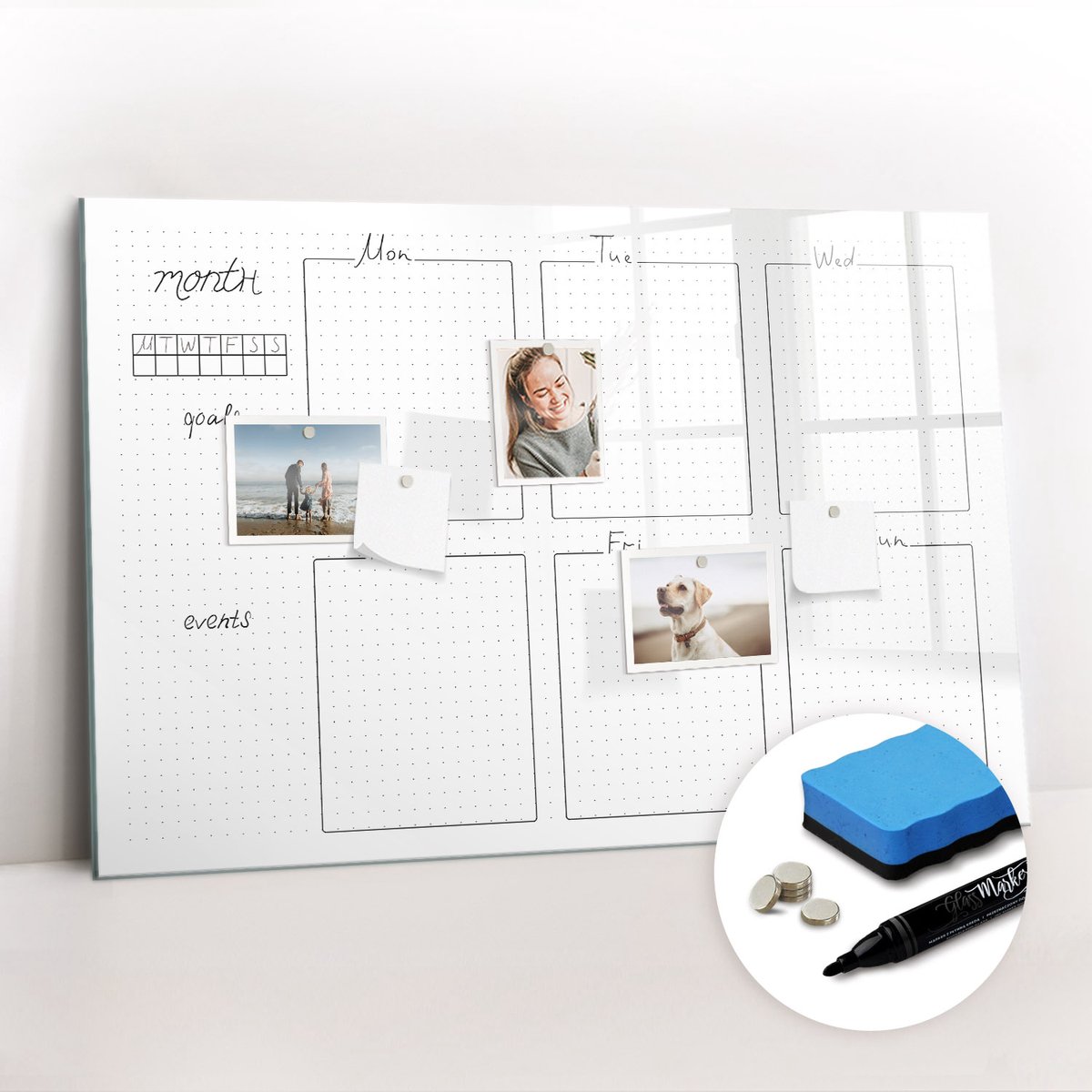Tulup Whitebord - Klassiek weekplan - 90 x 60 cm - Wit Magneetbord Design - Gratis 5 Sterke Magneten + Whiteboard Marker & Wisser - Interieur Accessoires Kantoor - Magnetisch Bord - Ideeënbord Thuiswerkplek