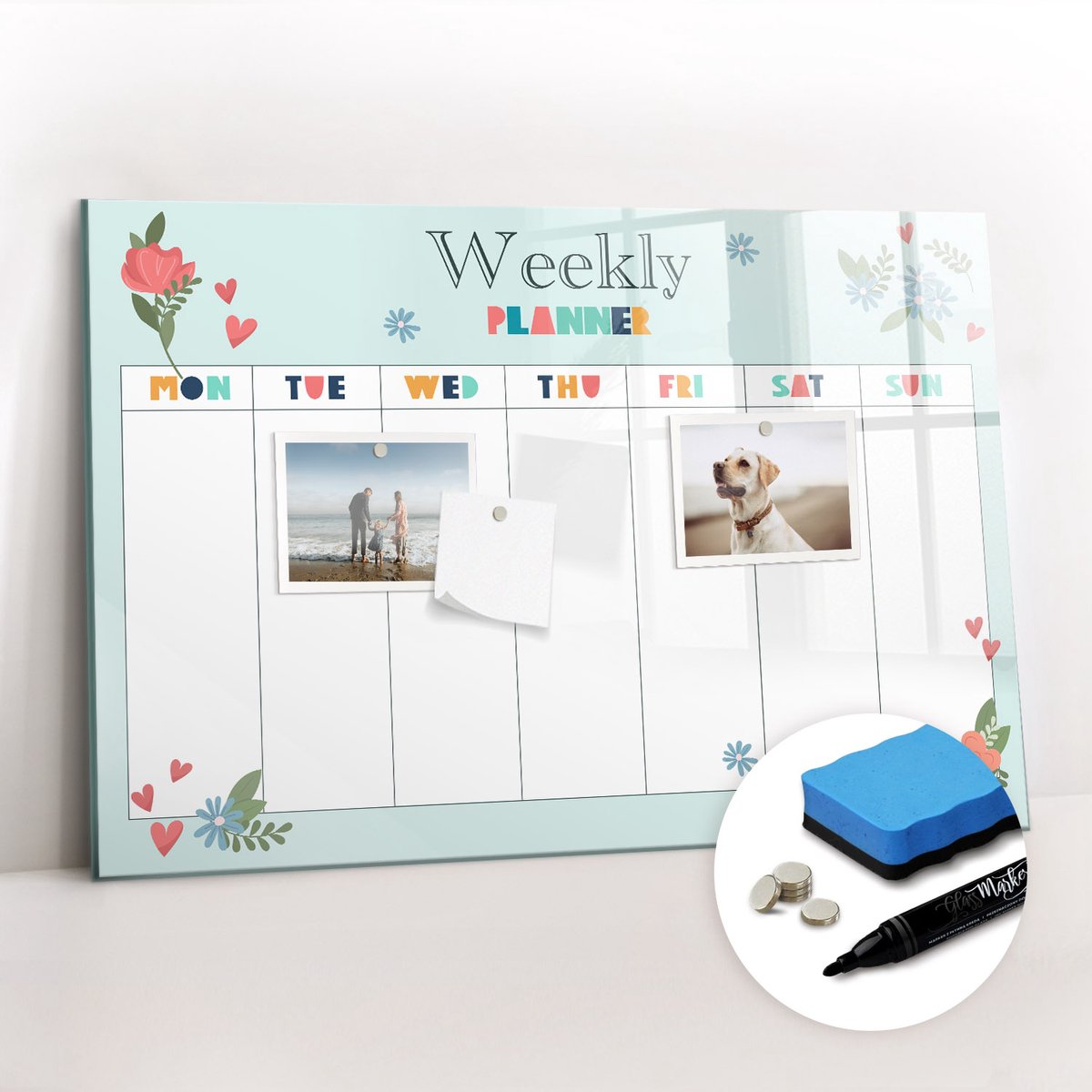 Tulup Whitebord - Weekplanner voor op kantoor - 60 x 40 cm - Groente Magnetisch Memobord - Gratis 5 Sterke Magneten + Whiteboard Marker & Wisser - Moderne Wanddecoratie - Magnetisch Memobord - Planning Muur