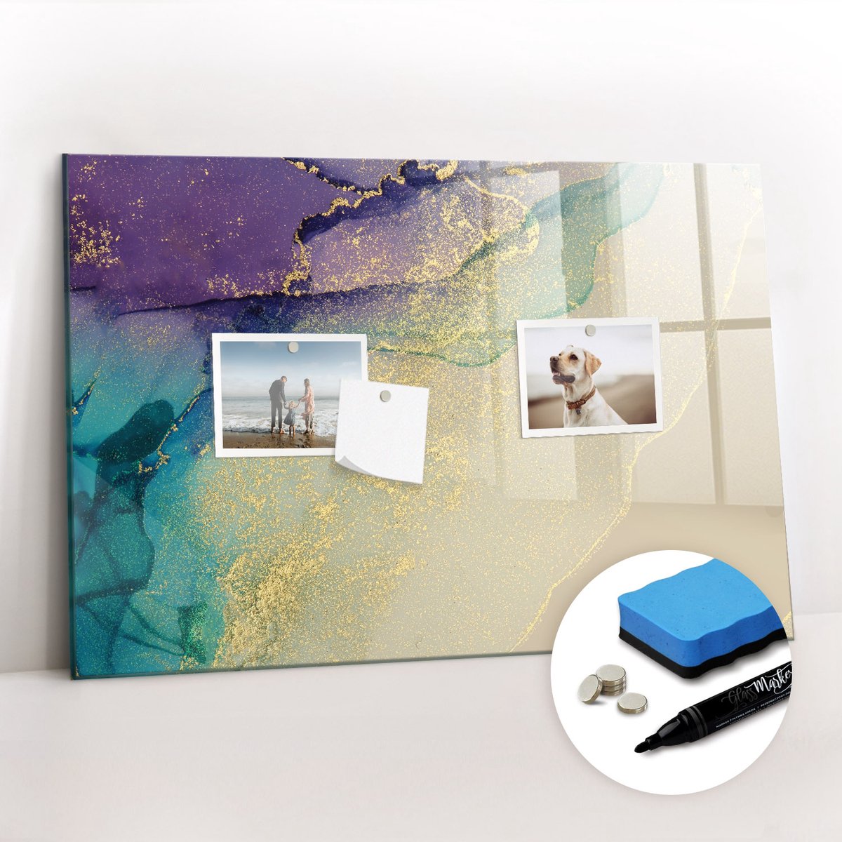 Tulup Whitebord - Elegante abstractie - 60 x 40 cm - Veelkleurig Magnet Board - Gratis 5 Sterke Magneten + Whiteboard Marker & Wisser - Minimalistisch Prikbord - Memo Magneetbord - Planning Muur