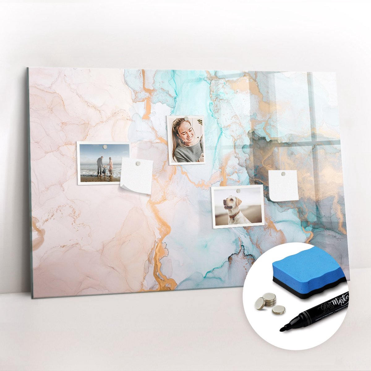Tulup Whitebord - Abstracte schilderkunst - 90 x 60 cm - Veelkleurig Memobord Glas - Gratis 5 Sterke Magneten + Whiteboard Marker & Wisser - Minimalistisch Prikbord - Magnet Board - Planning Muur