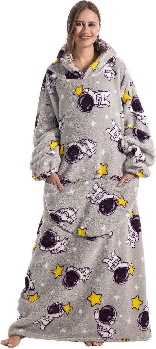 lange oversized deken hoodie, draagbare deken met capuchon voor dames en heren, zachte fleece draagbare gooi gigantisch sweatshirt voor volwassenen met zak