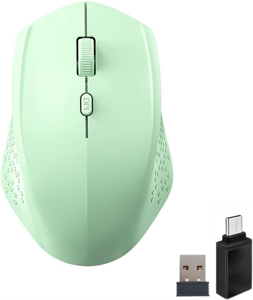 muis, 2,4 G USB & Bluetooth muis Dual Mode draadloze muis, ergonomische muis, pc met instelbare DPI 800/1200/1600, draadloze muis voor laptop, pc, iOS, Android, iPad, Windows - groen