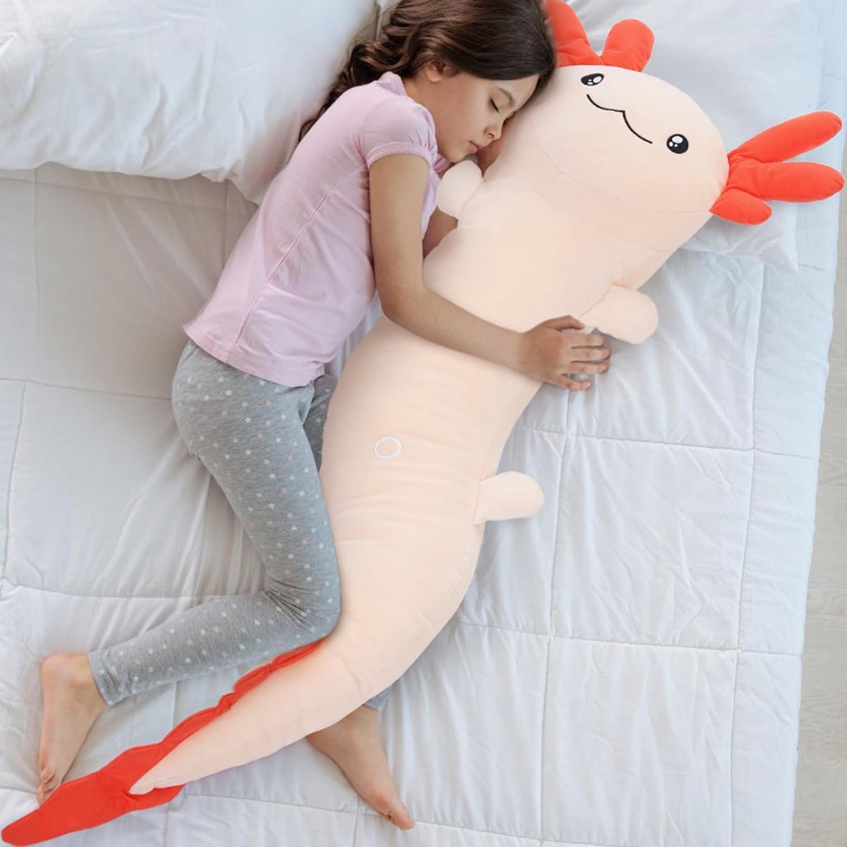 Gigantische Axolotl Teddy pluche dier, 122 cm groot roze Axolotl knuffeldier, Kawaii grote zachte knuffel, XXL, pluizig cadeau voor kinderen, verjaardag deco