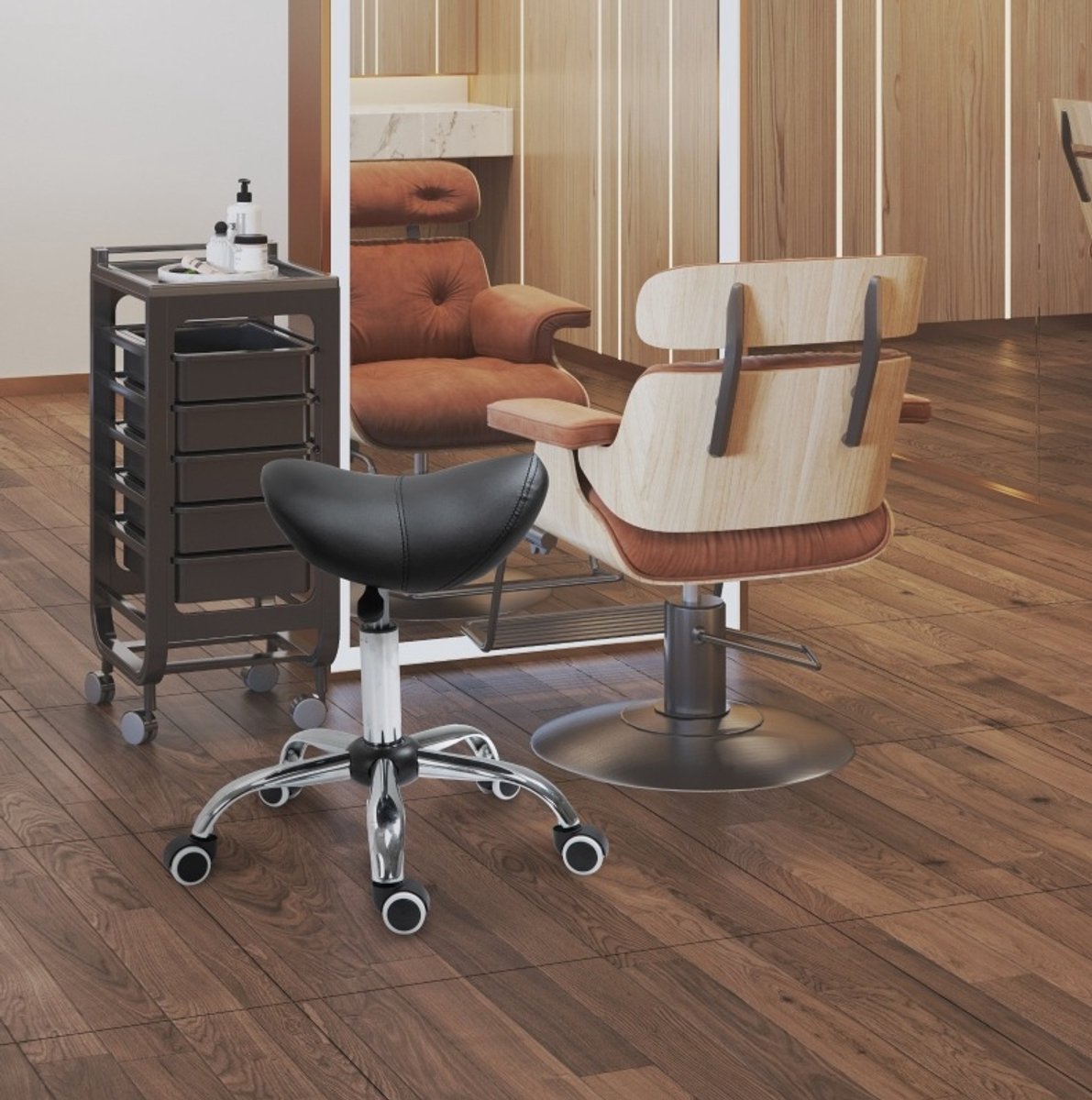 COVREO Bureaukruk 52 x 53 x 49-61 cm, zwart kunstleer, met wielen