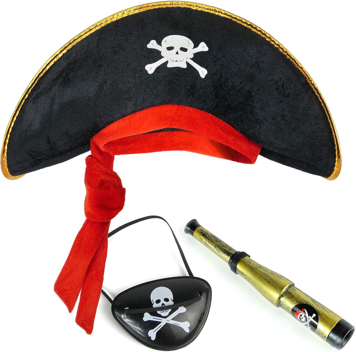 Piratenset voor kinderen bestaande uit piratenhoed + ooglapje + telescoop - verkleedset voor thema/carnaval