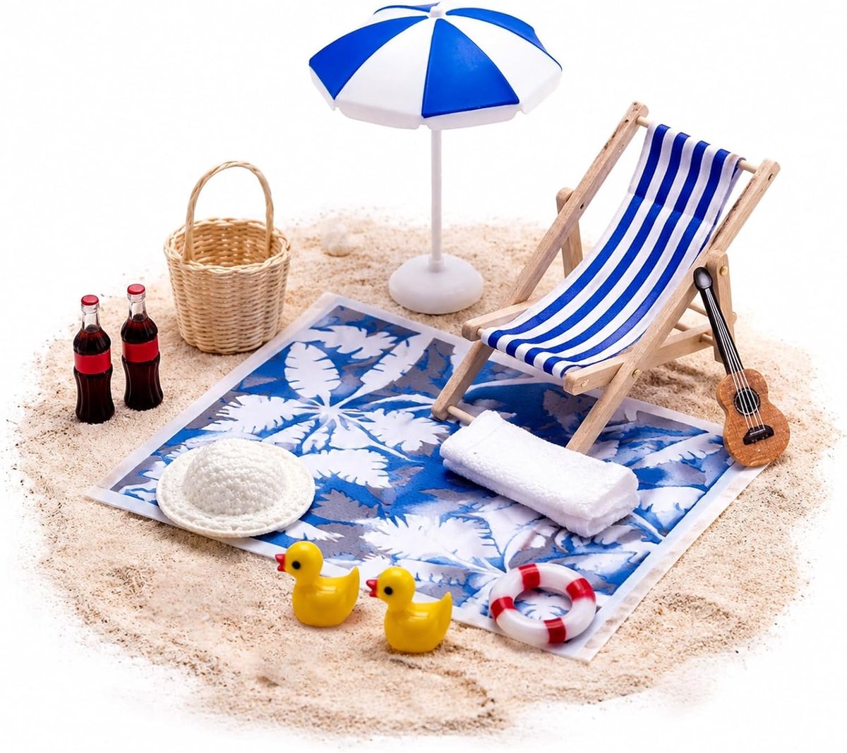 12-delige miniatuur strandlandschap decoratieset, miniatuur strandaccessoires, strandstoel voor poppenhuis op schaal 1:12, voor doe-het-zelf tuin, stranddecoraties