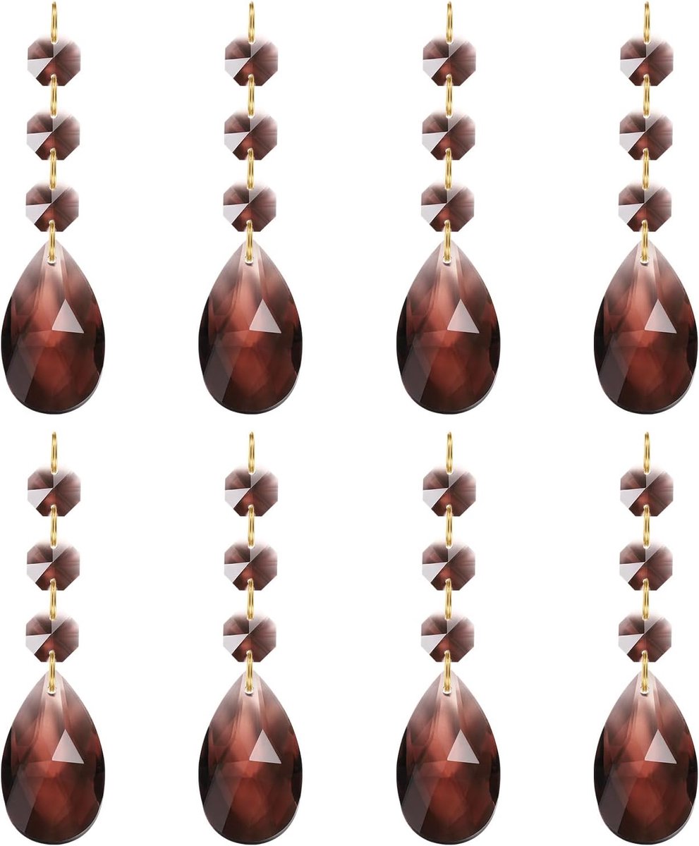 Teardrop kristallen kroonluchter, 8 stuks 100 mm lengte prisma's deel donkerbruin