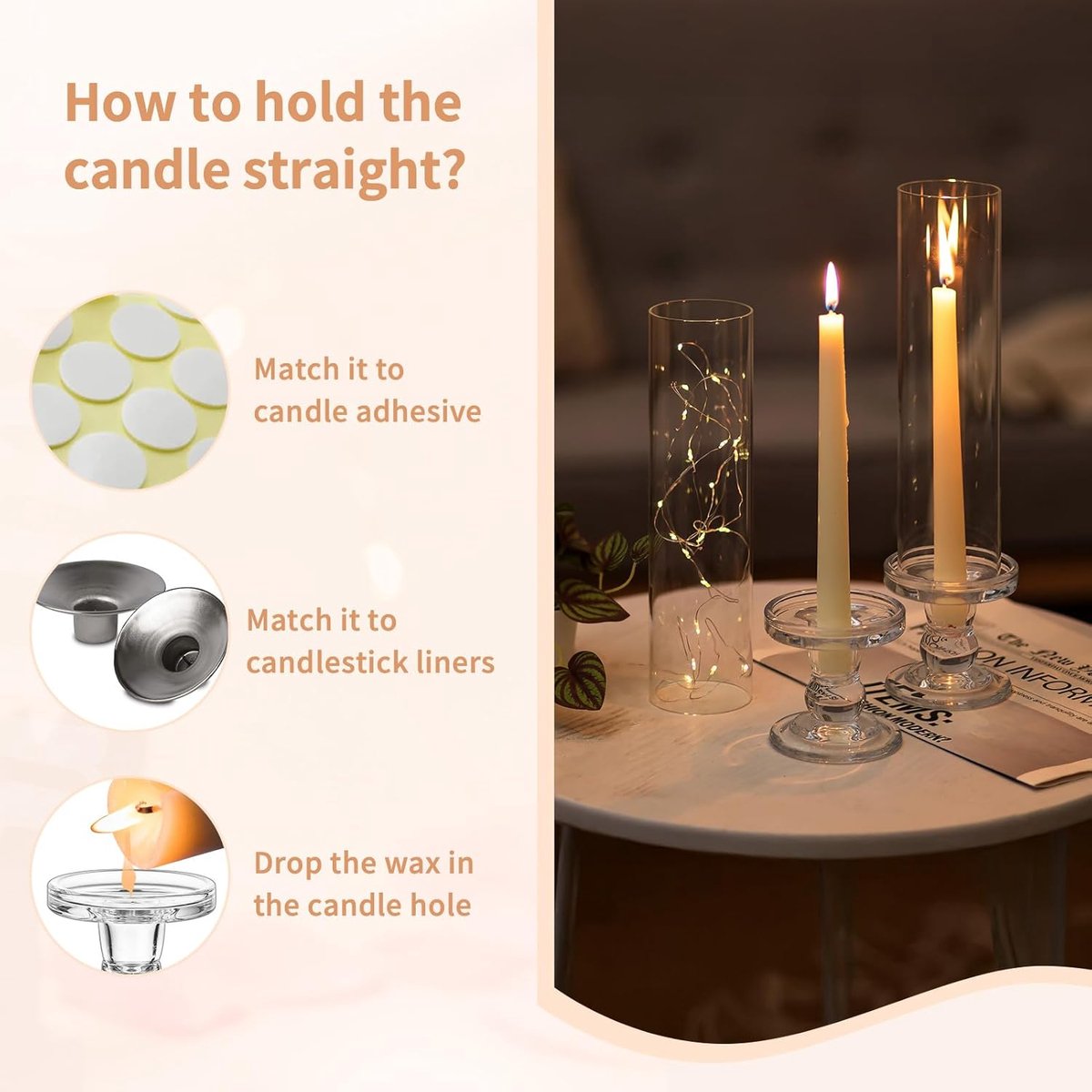 Kaarshouders - 2 Stuks Pillar Kaarsenstandaard Cilinder Kandelaar Taper Kaars 35cm Transparante Lange Kandelaar met Open Eindigend Glas Wedding Centrepieces Tafels