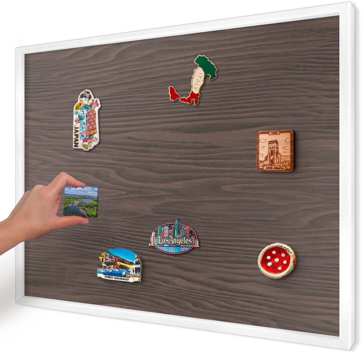 Artprintcave Bruin Magneetbord mit Witte Lijst - 70x50 cm - Natuurlijk Hout Memobord Keuken - Rustiek Notitiebord - Texturen