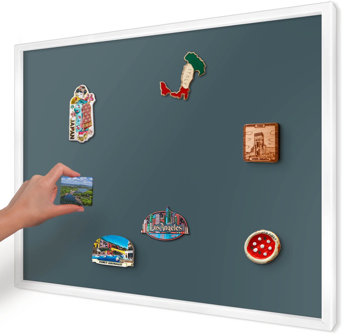 Artprintcave Turkoois Magneetbord mit Witte Lijst - 70x50 cm - Turkoois Magnetisch Bord - Minimalist Magneetbord Voor Keuken - Achtergronden En Patronen