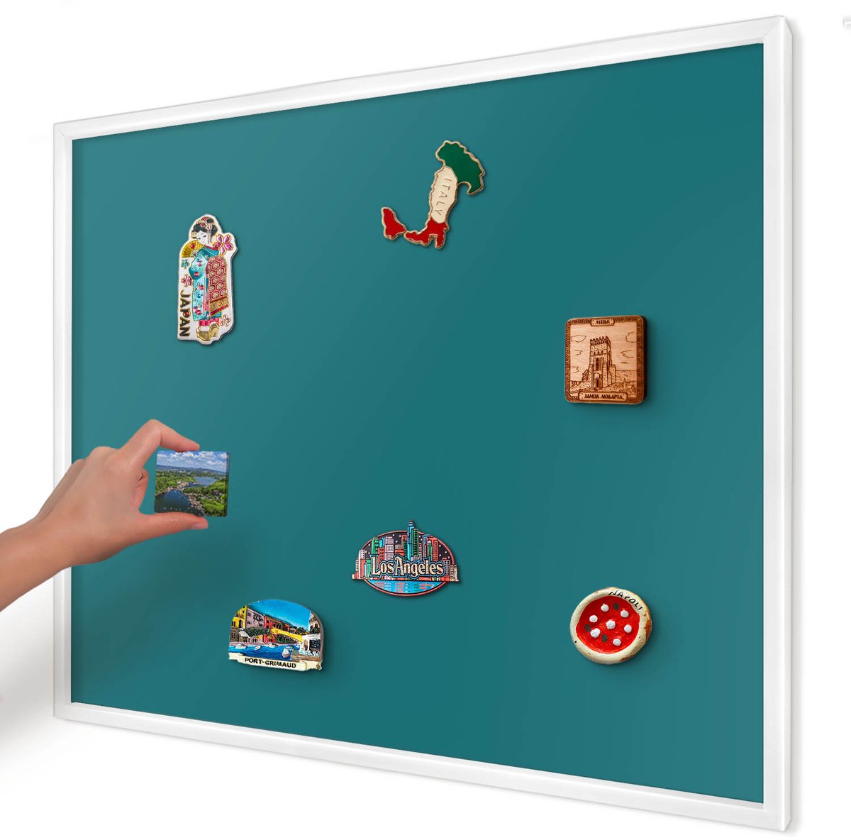 Artprintcave Turkoois Magneetbord mit Witte Lijst - 80x60 cm - Donker Turkoois Memobord Keuken - Minimalist Magneetbord Voor Foto's - Achtergronden En Patronen