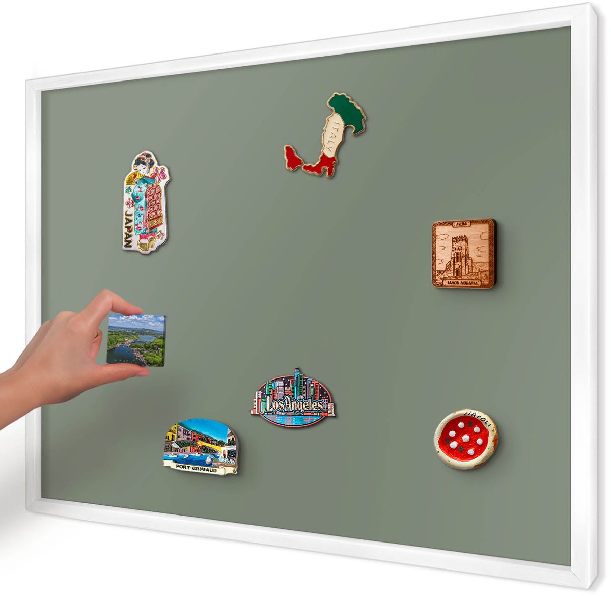 Artprintcave Groente Magneetbord mit Witte Lijst - 70x50 cm - Donkere Salie Magneetbord Voor Keuken - Minimalist Notitiebord - Achtergronden En Patronen