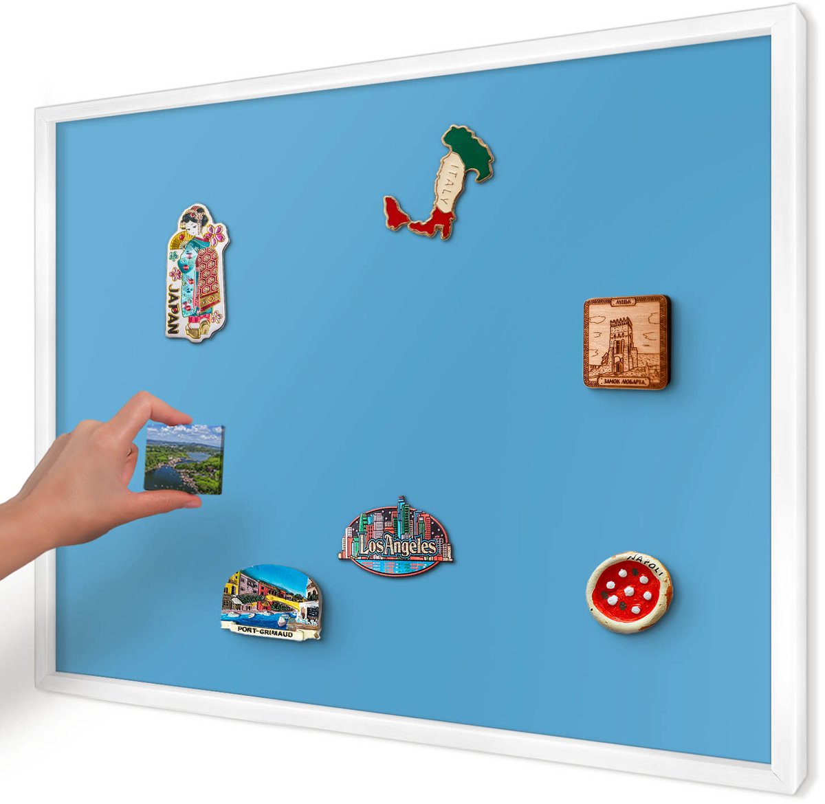 Artprintcave Blauw Magneetbord mit Witte Lijst - 70x50 cm - Blauw Water Magneet Bord mit Frame - Minimalist Memobord Keuken - Achtergronden En Patronen