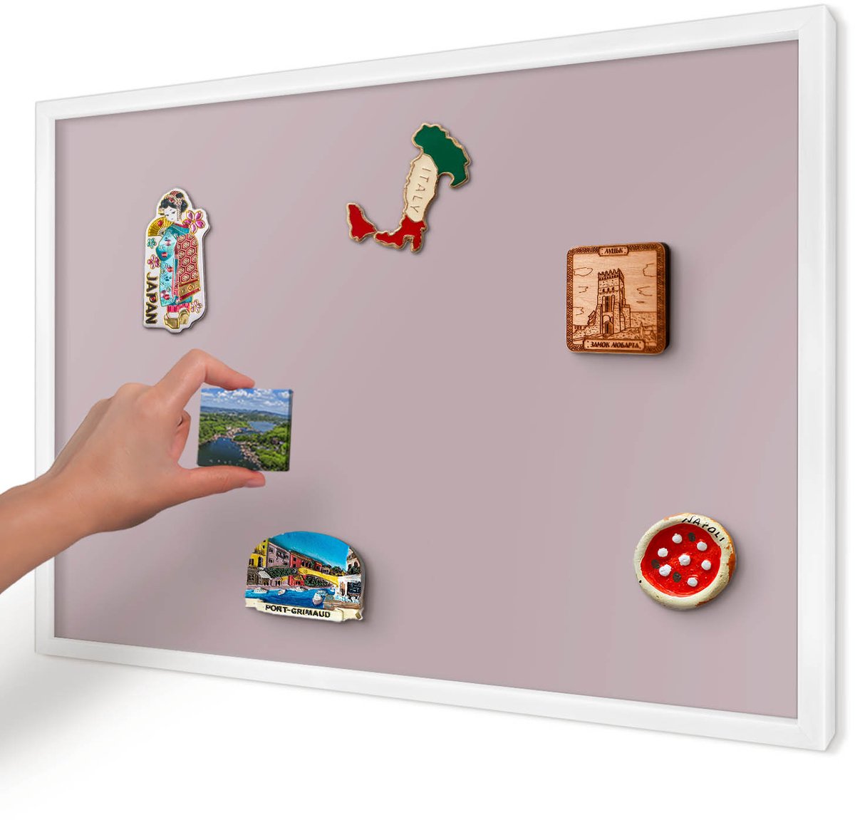 Artprintcave Roze Magneetbord mit Witte Lijst - 60x40 cm - Pastel Lila Magnetisch Bord - Minimalist Magneet Bord mit Frame - Achtergronden En Patronen