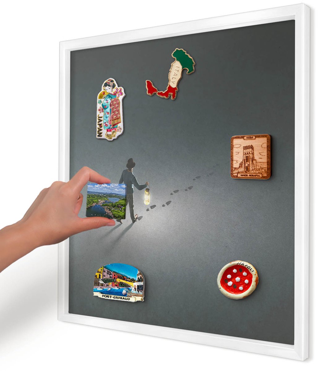 Artprintcave Grijs Magneetbord mit Witte Lijst - 50x50 cm - Nachtwandeling Magneetbord Voor Foto's - Abstract Memobord Keuken - Deel